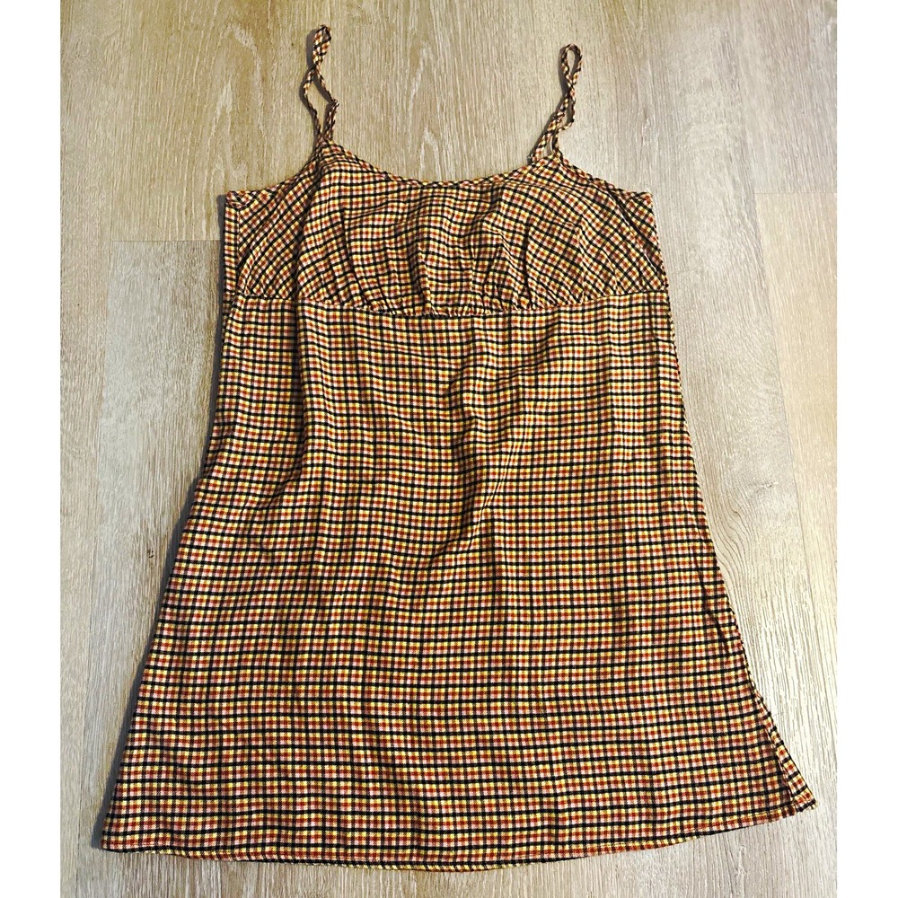 NWT Wild Fable Plaid Mini Slip Dress M Brown Checkered Spaghetti Strap Target